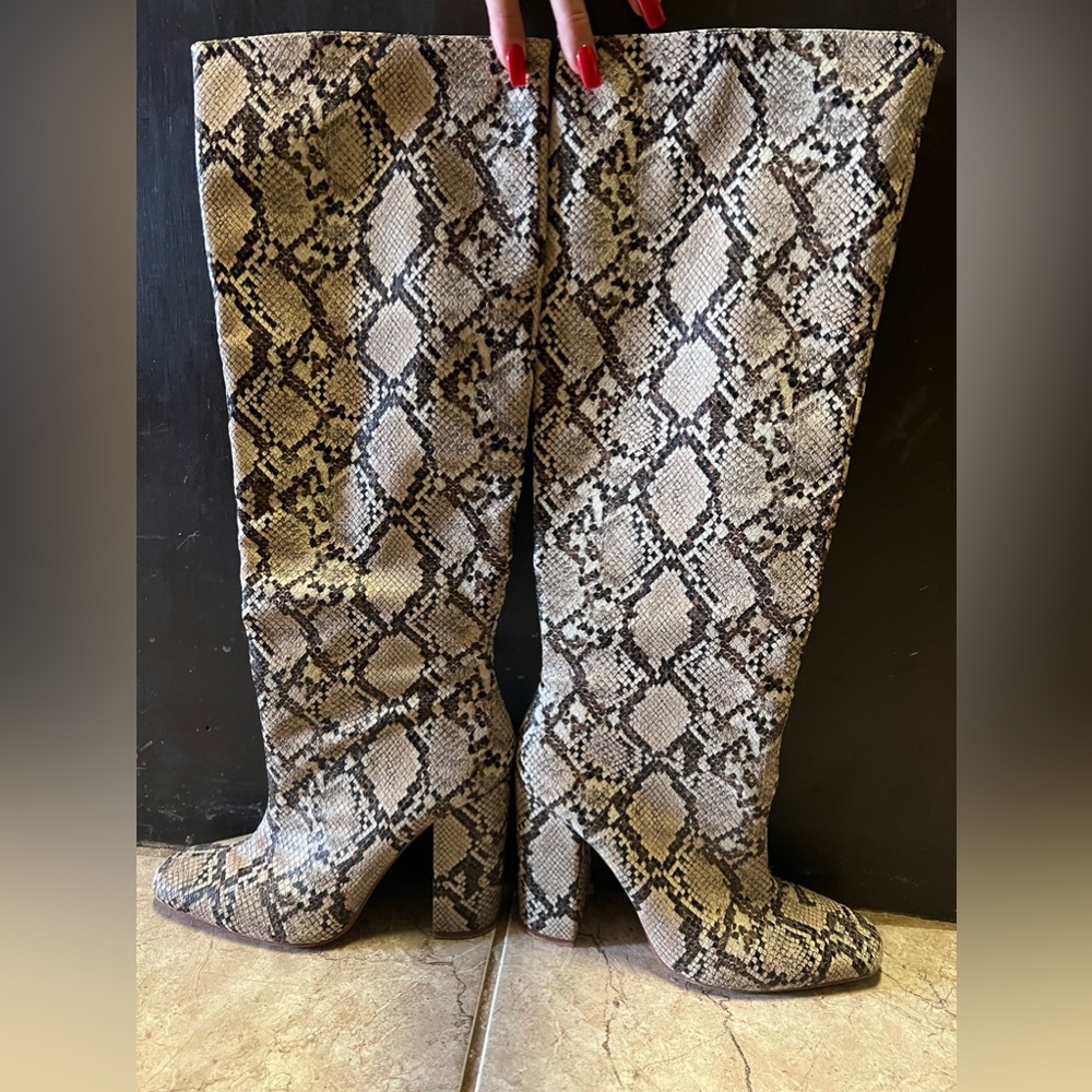 Zara snakeskin knee high boots
